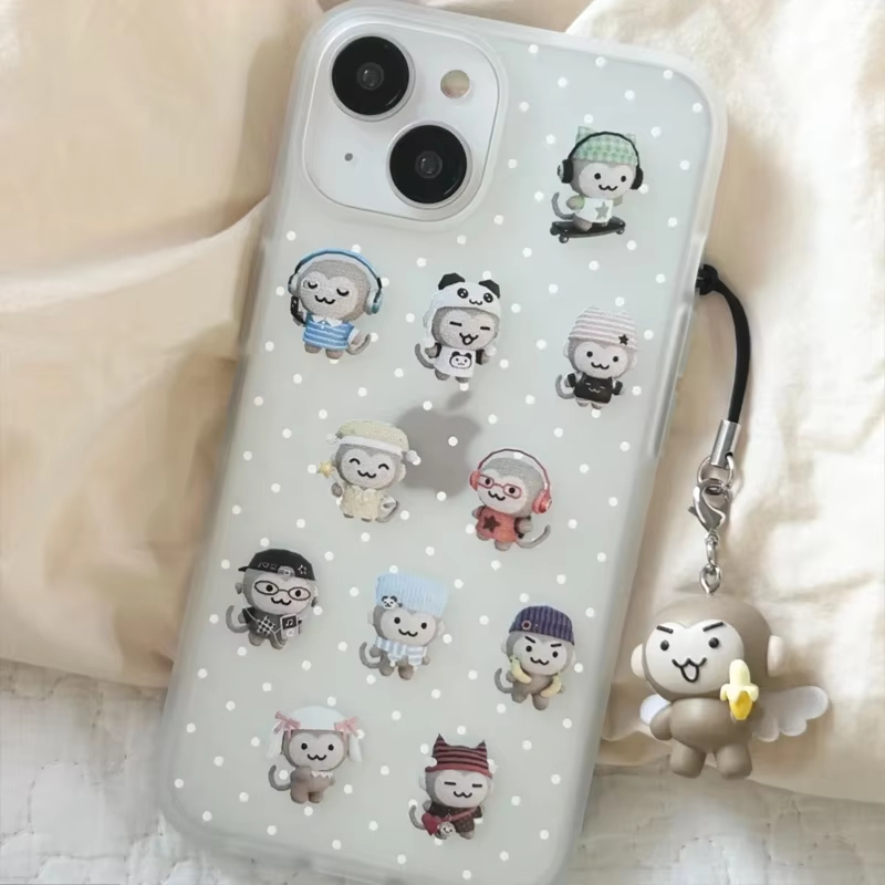 Phone Cases Polka Dot - Simple Kawaii Monkey White Polka Dots
