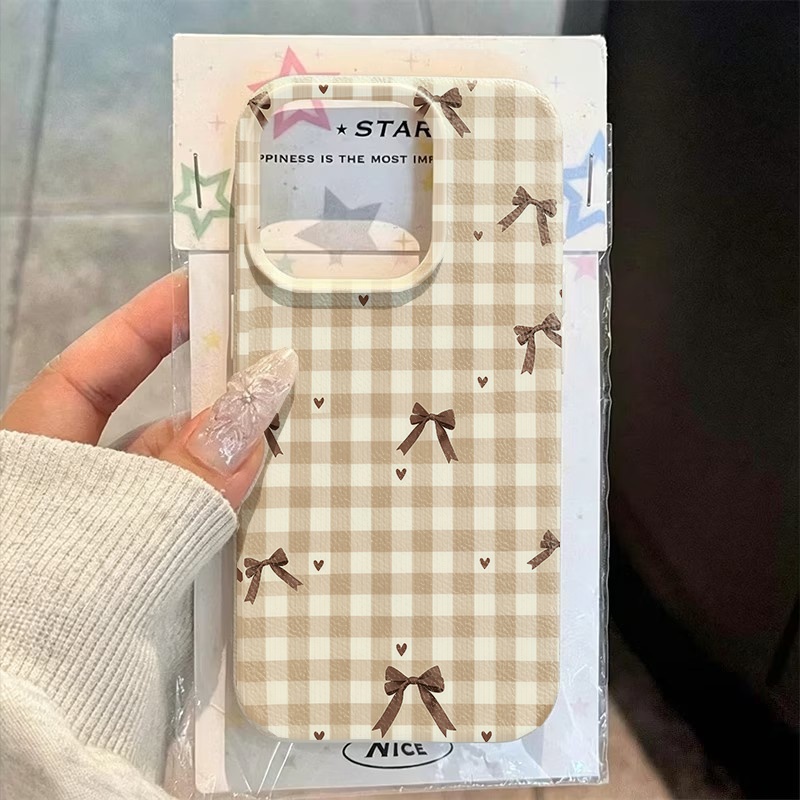 Phone Cases Brown - Retro Brown Plaid Small Bow Pattern